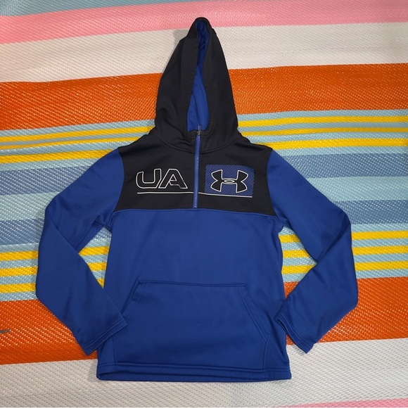 Under Armour Royal Blue Black Pullover Hoodie Kids Boys Size Large - Picture 1 of 3